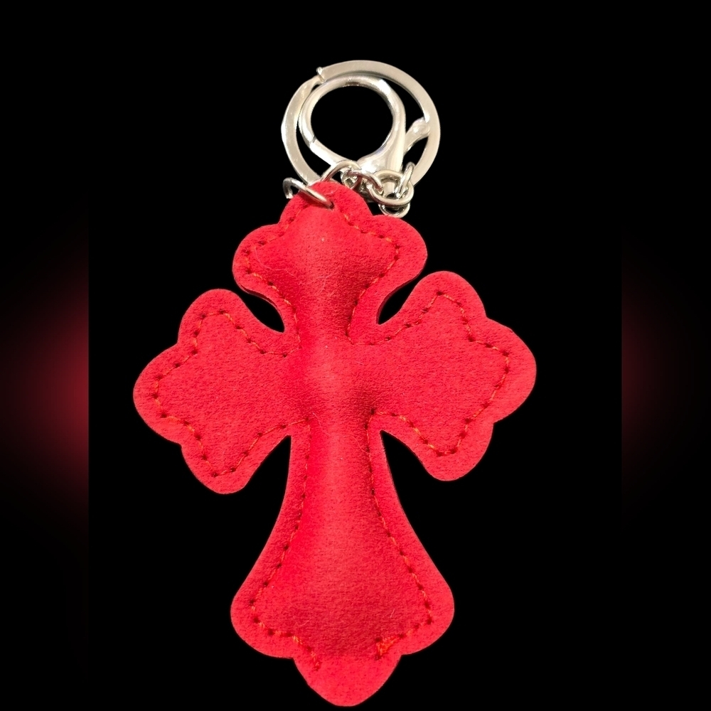Red Rhinestone Cross Bag Charm Keychain - Picture 2 of 2
